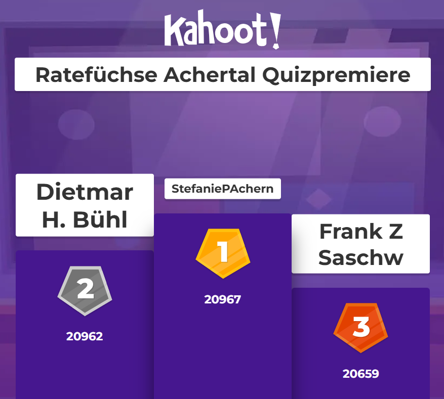 Siegertreppchen des ersten Quizabends: 1. Stefanie P. (Achern), 2. Dietmar H. (Bühl), 3. Frank Z. (Sasbachwalden)